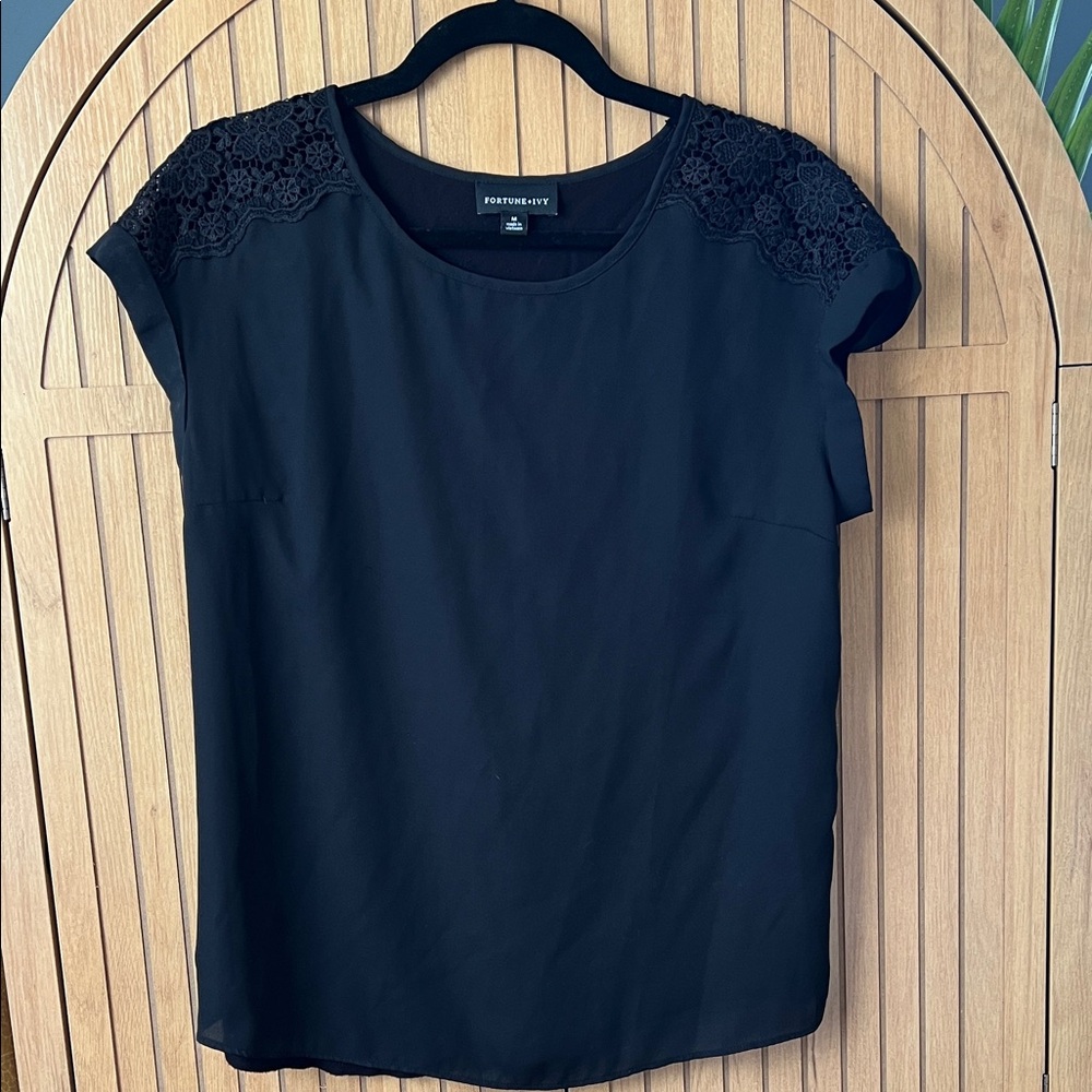 Chic Black Blouse with Lace Accents